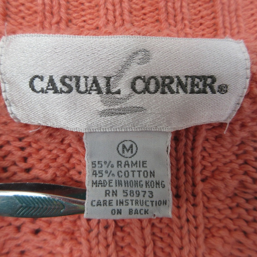 Vintage Casual Corner Cable Knit Cardigan Womens M Coral Ramie Cotton Preppy - Picture 10 of 14